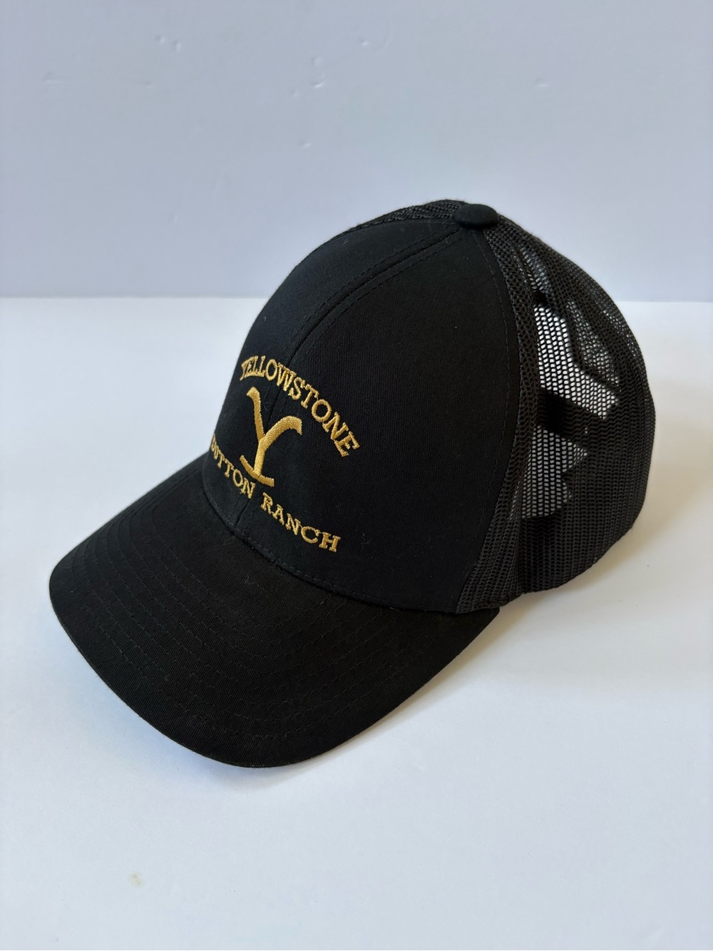 Yellowstone Dutton Ranch Logo Embroidered Retro Trucker Hat Black Yellow Western
